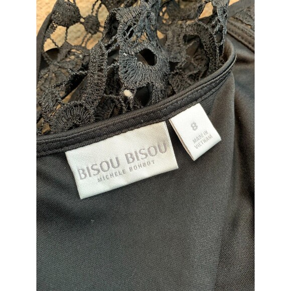 BISOU BISOU Dress Womens 8 Sleeveless Lace Midi Bodycon Tank Sheath Floral Black - Picture 4 of 9